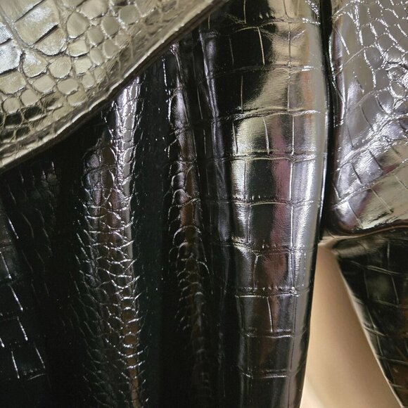 Ego NWT Pu Leather Black Croc Embossed Full Length Belted Trench Coat Size 2 - Picture 4 of 7